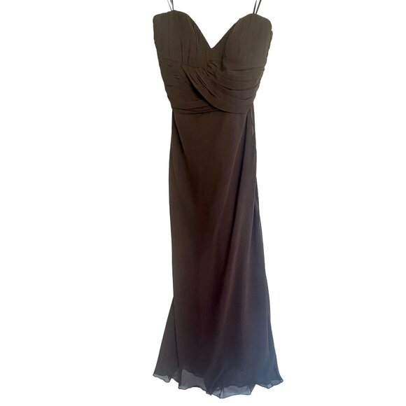 ABS Allen Schwartz Brown Chiffon Strapless Gown Floor Length Dress Size 4 NWT - Picture 1 of 13